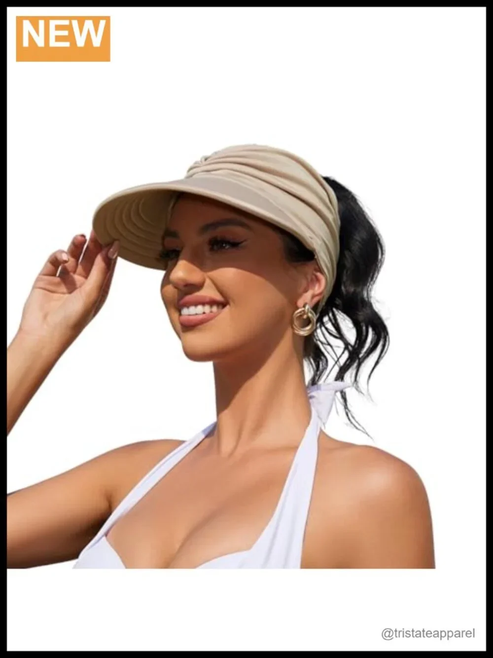 Women's UPF 50+ Wide Brim Foldable Sun Visor Beach Hat with Ponytail Hole